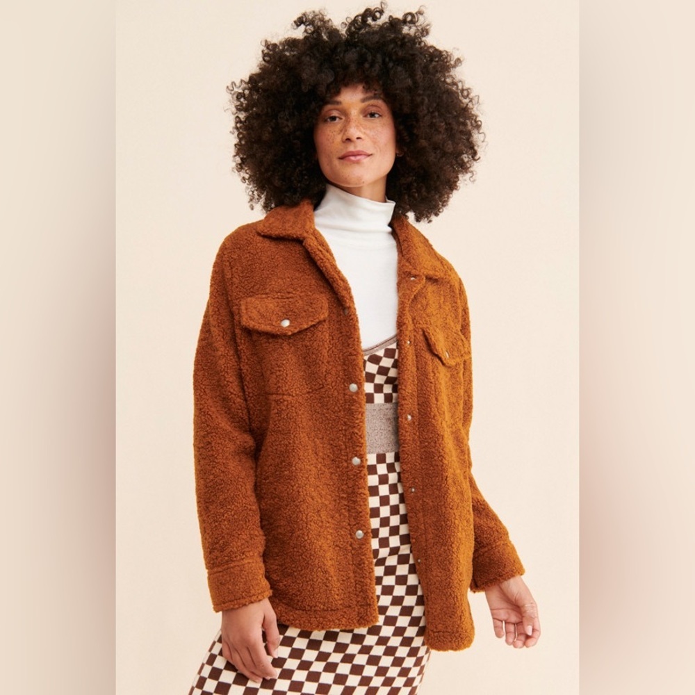 BLANKNYC Sherpa Shacket in Cinnamon Stick